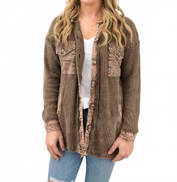 ZENANA Tops - NEW ZENANA women's acid wash shacket in brown